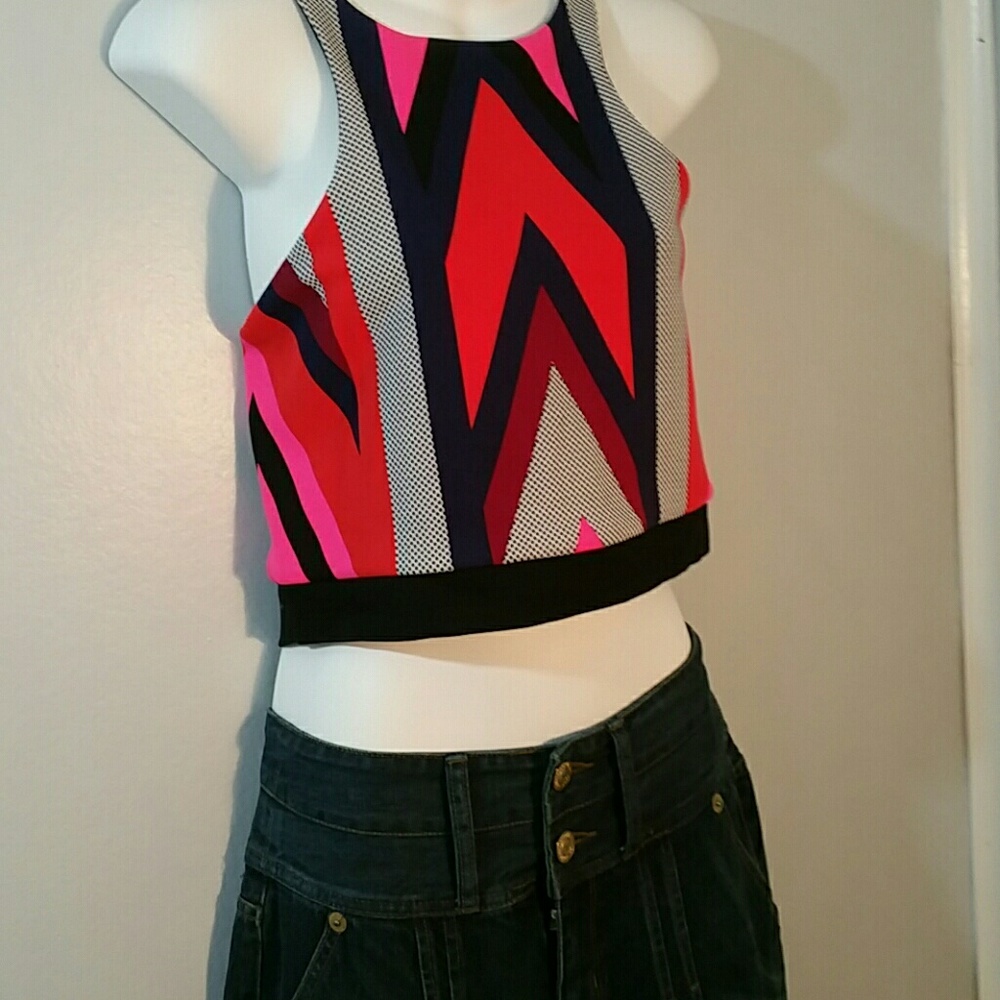 Express Crop Tank Back Zip Sz L Stripe Pattern - Picture 3 of 7